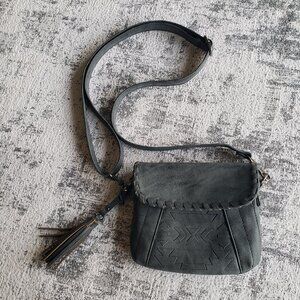 New Mia & Luca Silver Grey suede leather Aztec woven purse NWT